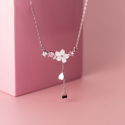 Ailuoqi S925 Silver Shell Flower Necklace with Diamonds