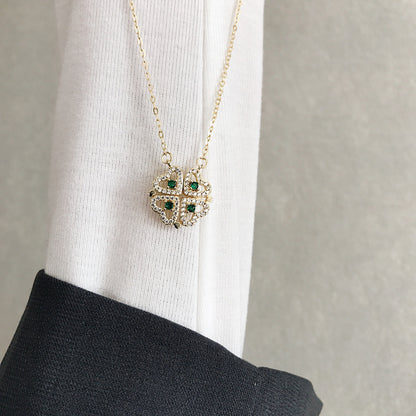 Gold Four-leaf Clover Heart Zircon Necklace for Women