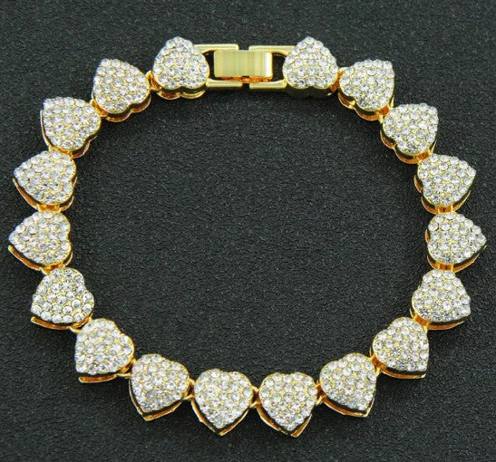 Diamond Heart Stitching Cuban Chain Bracelet
