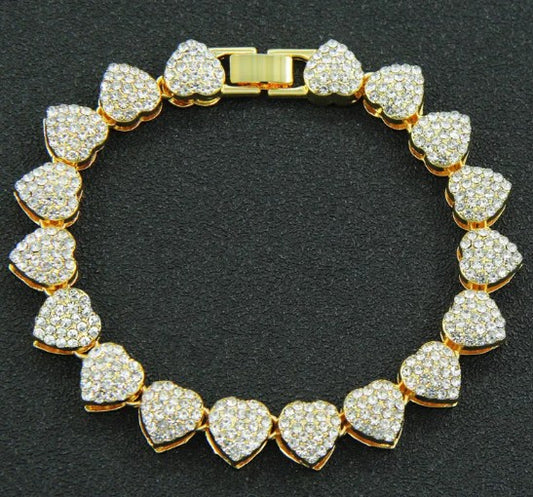 Diamond Heart Stitching Cuban Chain Bracelet