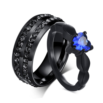 Titanium Steel Couple Rings with Black and Blue Zirconium