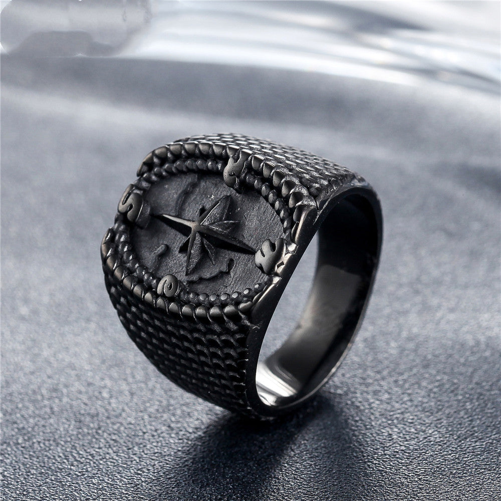 Men's Retro Titanium Steel Dot Cross Compass Ring