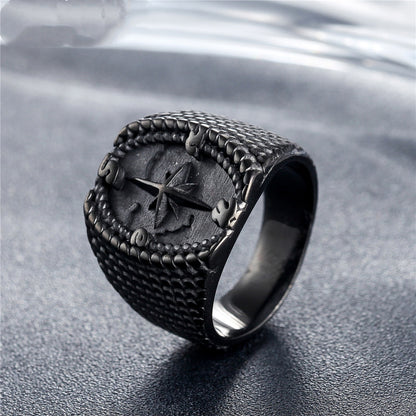 Men's Retro Titanium Steel Dot Cross Compass Ring