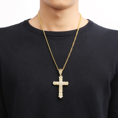 Hip Hop Cross Necklace with Diamond Pendant for Men