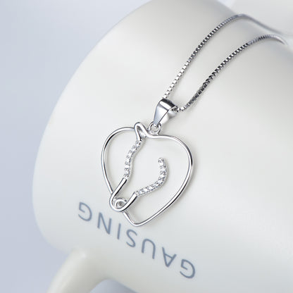 Heart-Shaped Pendant Necklace with Diamonds for Women