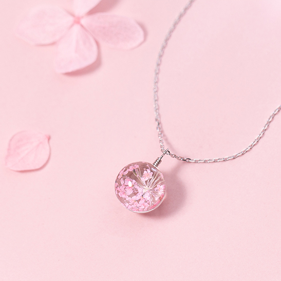 S925 Silver Flower Pendant Necklace with Dried Flowers