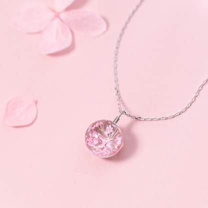 S925 Silver Flower Pendant Necklace with Dried Flowers