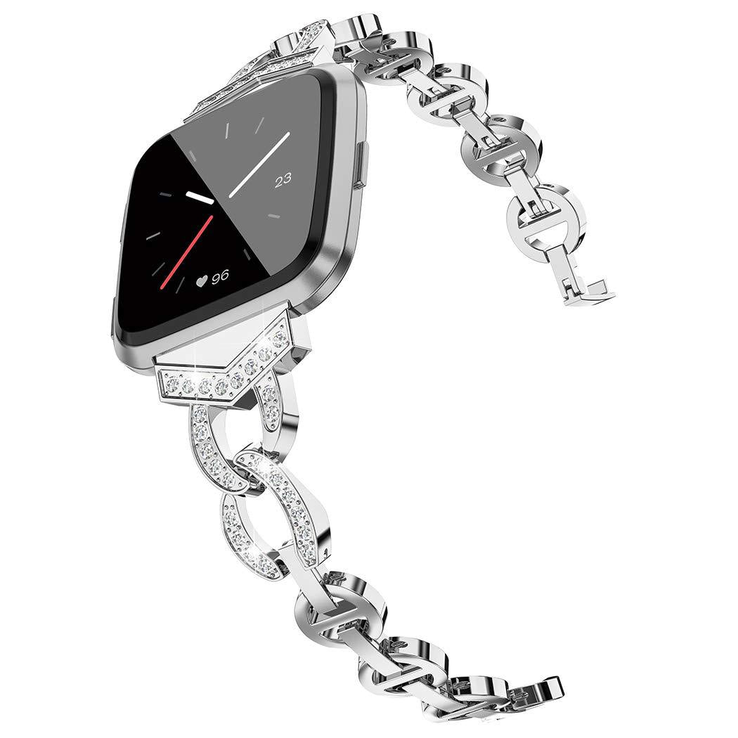 Diamond-Studded Stainless Steel Watch with Metal Strap