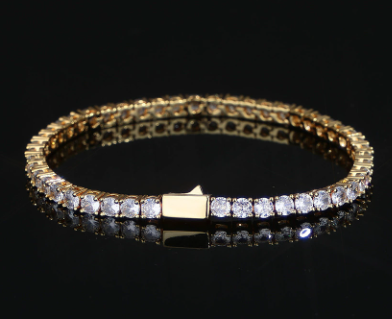 Hip Hop Spring Buckle Single Row Tennis Chain Bracelet