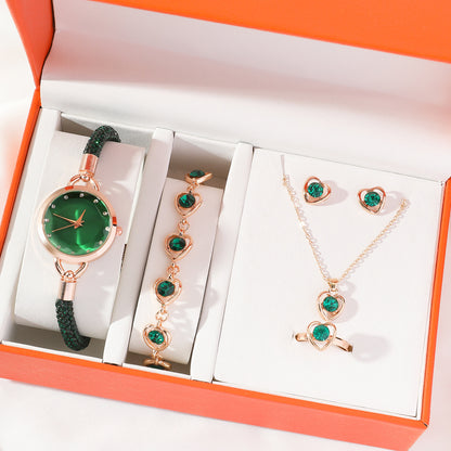 Elegant Green Quartz Watch Bracelet with Accessory Set