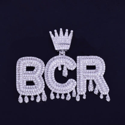 Vintage Crown Letter Hip-Hop Pendant Necklace with Zircon