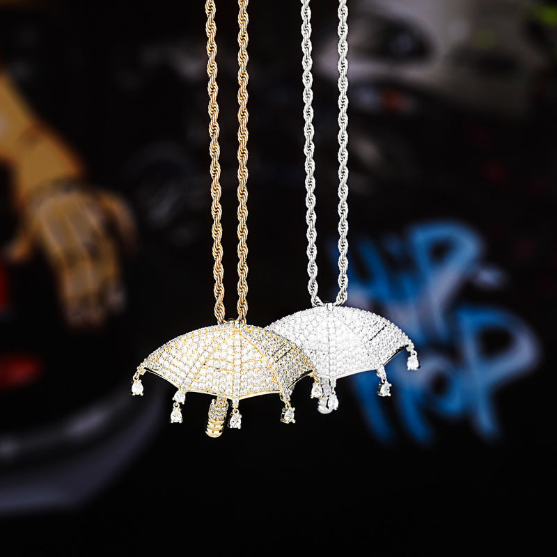 Hip Hop Umbrella Zircon Pendant Necklace