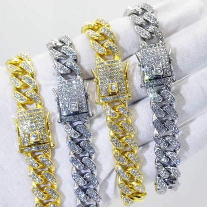 13mm Flat Cuban Link Diamond Bracelet for Hip Hop