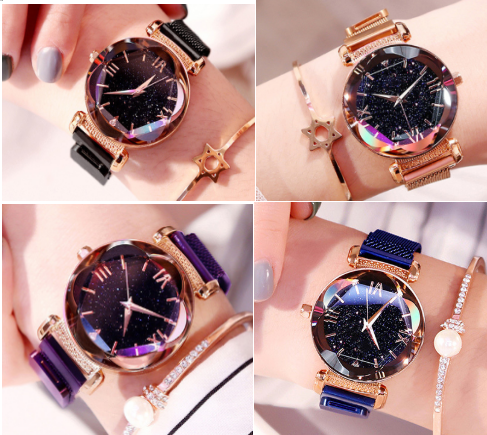 Starry Sky Quartz Watch for Women with Steel Band