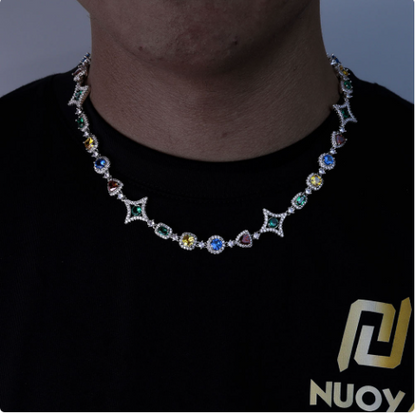 Hip Hop Color Gemstone Chain Necklace & Bracelet
