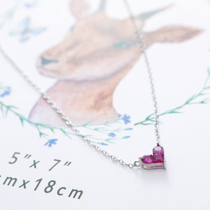 S925 Silver Heart Necklace with Red Ruby Pendant