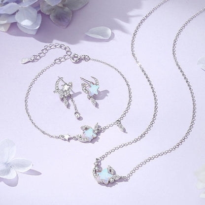 S925 Silver Moon and Flower Pendant Necklace