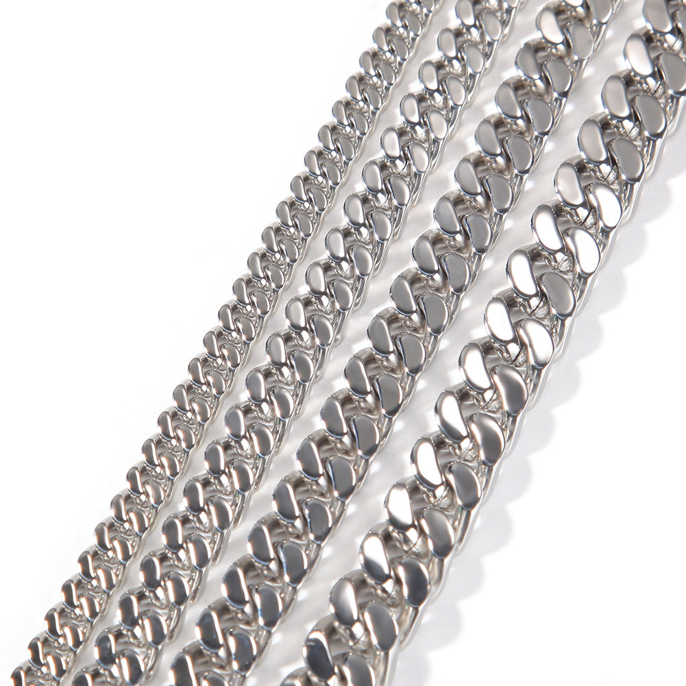 Hip Hop Stainless Steel Flat Curb Cuban Link Necklace