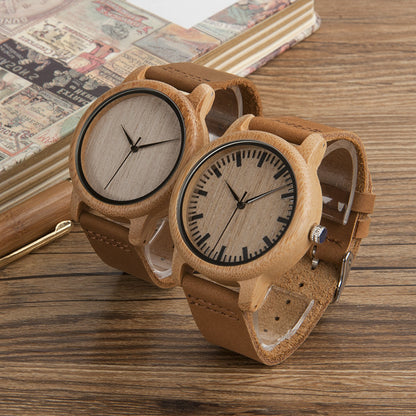 BOBO BIRD Bamboo Wooden Watch with Genuine Leather Strap