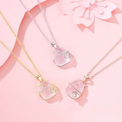 S925 Silver Totoro Necklace with Pink Crystal Pendant