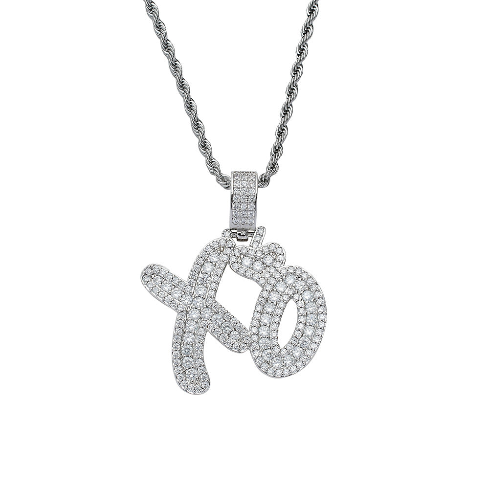 Hip Hop Jewelry Copper XO Pendant with Zircon Necklace