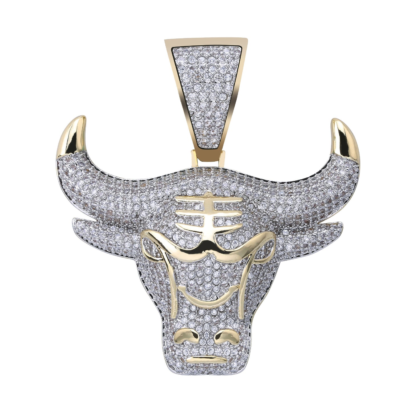 Hip Hop Bull Head Pendant Necklace with Zircon Stones