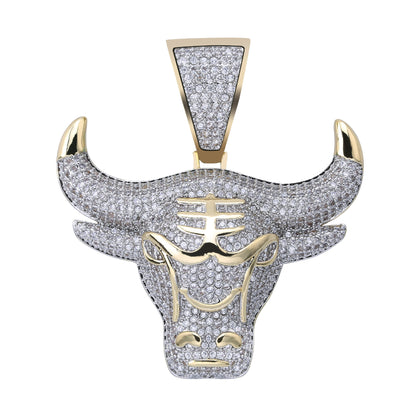 Hip Hop Bull Head Pendant Necklace with Zircon Stones