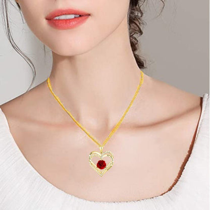Heart-Shaped Rose Pendant Necklace for Women
