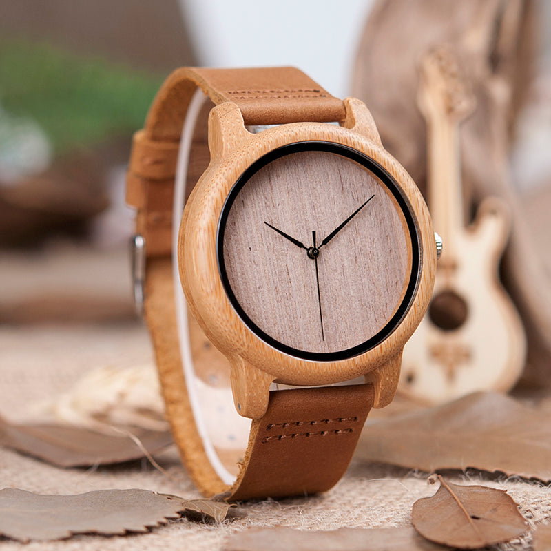 BOBO BIRD Bamboo Wood Watch with Genuine Leather Strap