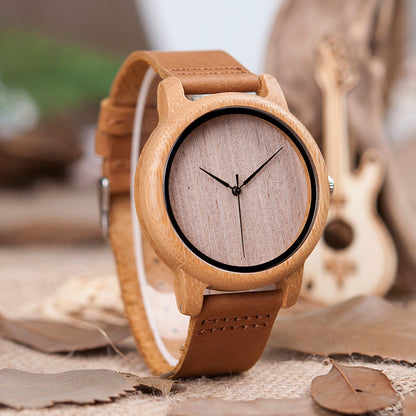 BOBO BIRD Bamboo Wood Watch with Genuine Leather Strap