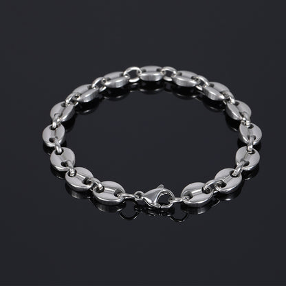 Coffee Bean Pig Nose Chain Bracelet, Stainless Steel Hip-Hop Jewelry