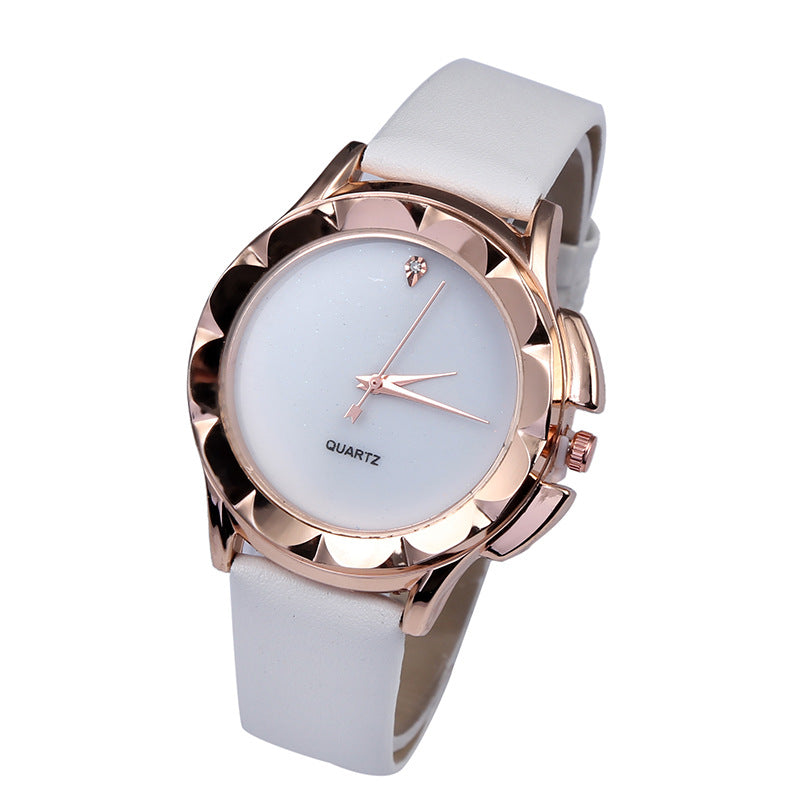 Starry Sky Quartz Watch with Diamond Accents and Leather Band