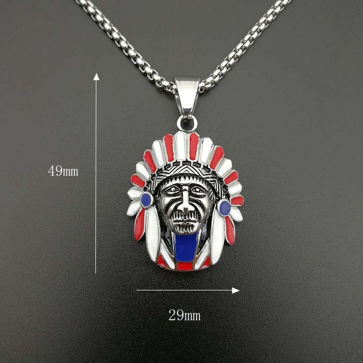 Gold-Plated Titanium Steel Indian Chief Pendant, Hip Hop