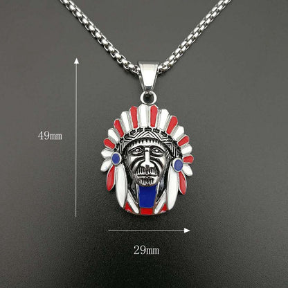 Gold-Plated Titanium Steel Indian Chief Pendant, Hip Hop