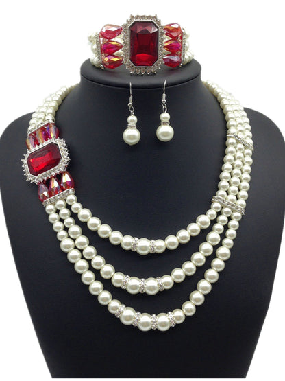 Fashion Pearl Necklace Set with Earrings and Bracelet