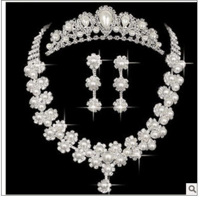 Pearl and Rhinestone Bridal Jewelry Set with Necklace and Earrings