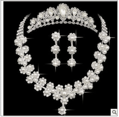 Pearl and Rhinestone Bridal Jewelry Set with Necklace and Earrings
