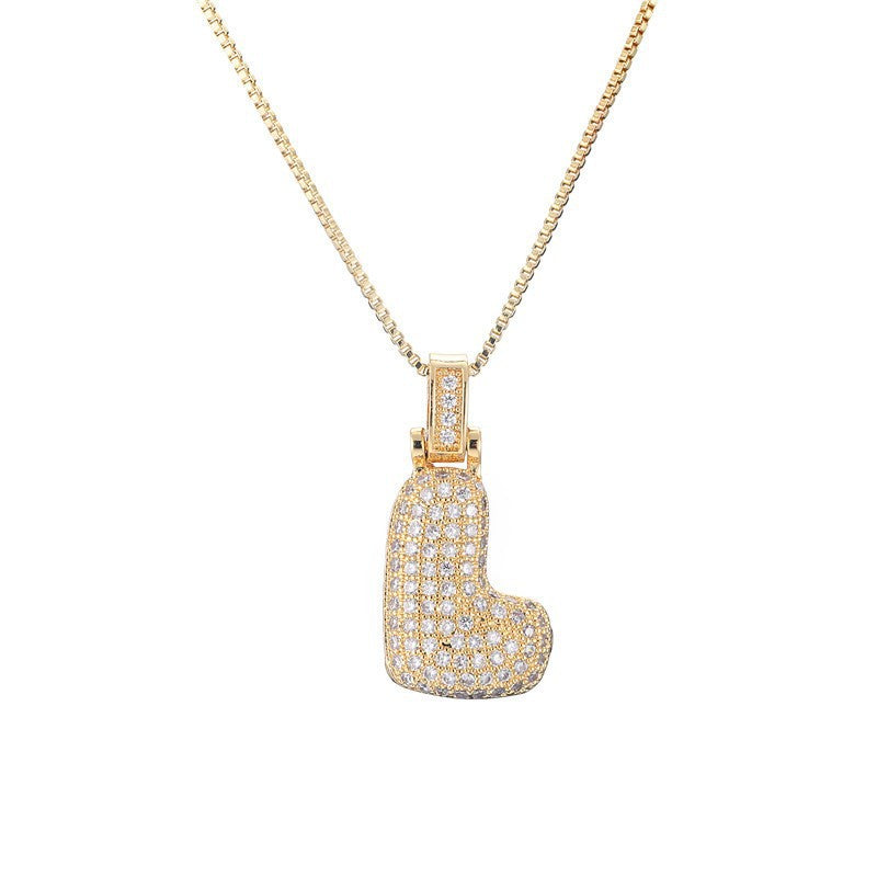 Hip Hop Letter Pendant Necklace with Zircon for Women