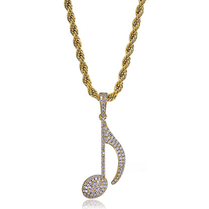Hip Hop Note Pendant Necklace with Zircon Stones