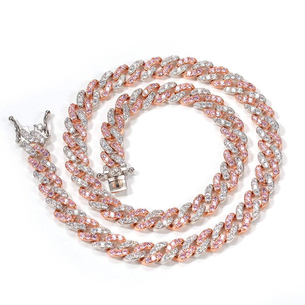 8mm Micro-Paved Pink Zircon Cuban Chain Necklace