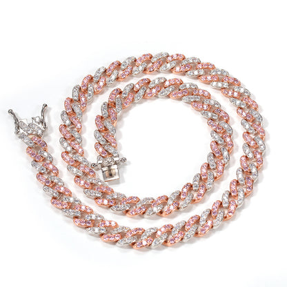 8mm Micro-Paved Pink Zircon Cuban Chain Necklace