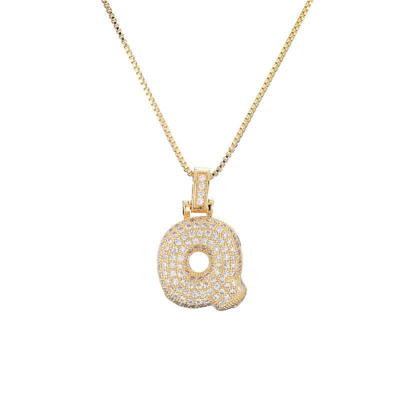 Hip Hop Letter Pendant Necklace with Zircon for Women
