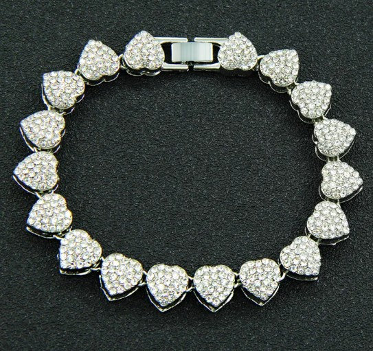 Diamond Heart Stitching Cuban Chain Bracelet