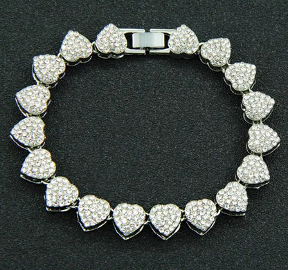 Diamond Heart Stitching Cuban Chain Bracelet