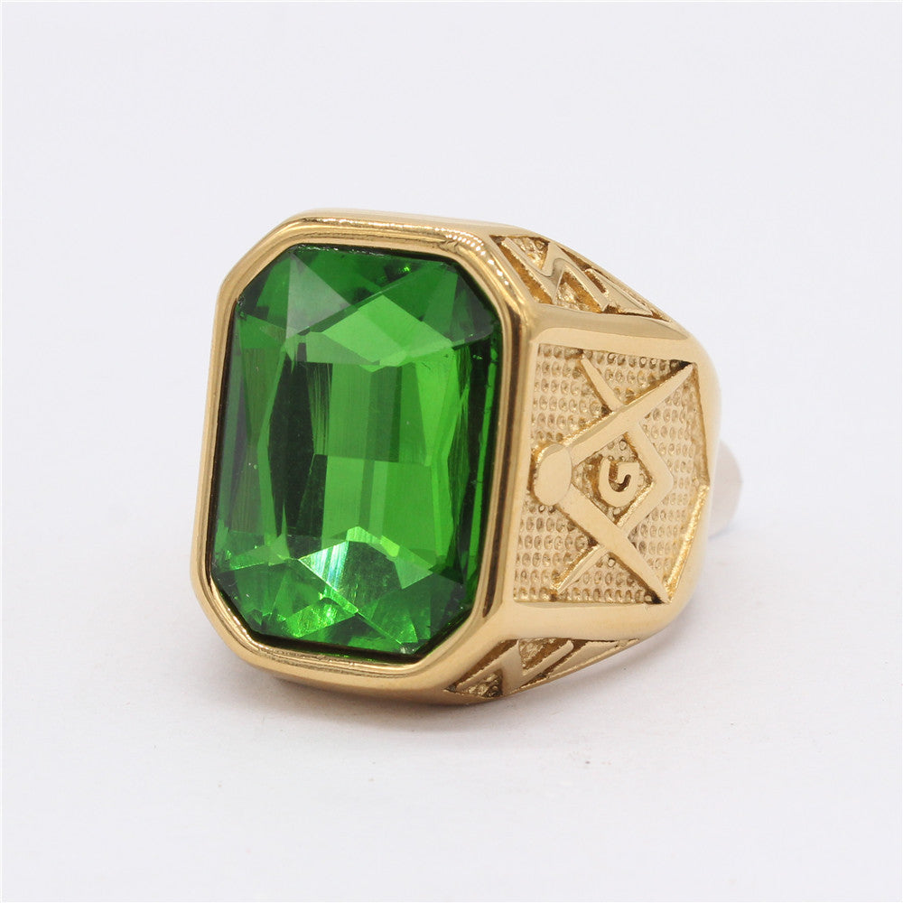 Retro Masonic Gem Titanium Steel Men's Ring