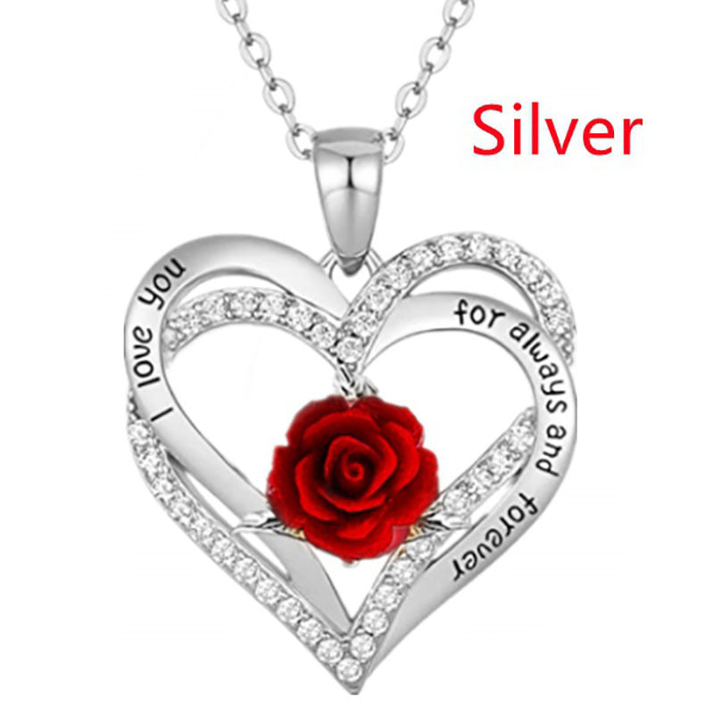 Heart-Shaped Rose Pendant Necklace for Women