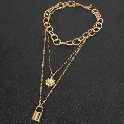 Exaggerated Layered Necklace with Sunflower Pendant