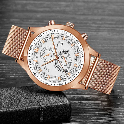 Men's Dual Scale Business Quartz Watch with Mesh Band