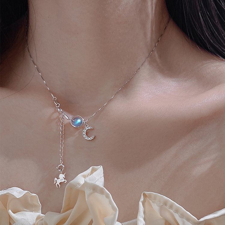 S925 Silver Korean Style Zircon Moon Pendant Necklace