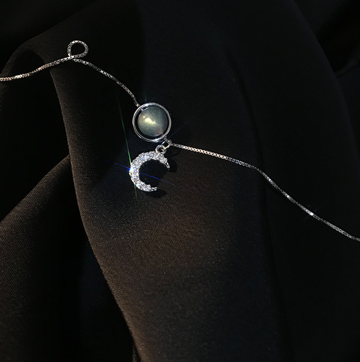 S925 Silver Korean Style Zircon Moon Pendant Necklace